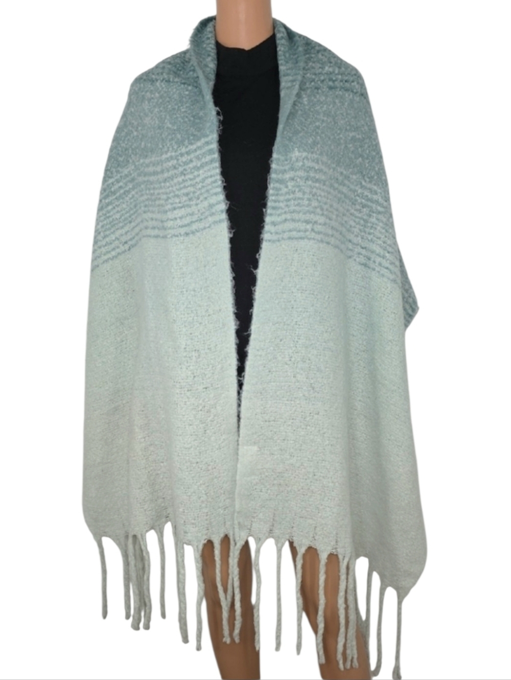 MER SEA Classic Chunky Oversized Fringe Shawl Wrap Bohemian Festival Green 78x21